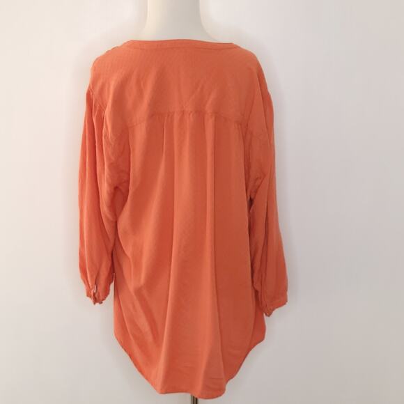 Torrid Coral Dobby Peasant Blouse Popover Rayon Tie Neck 2 - Picture 3 of 11